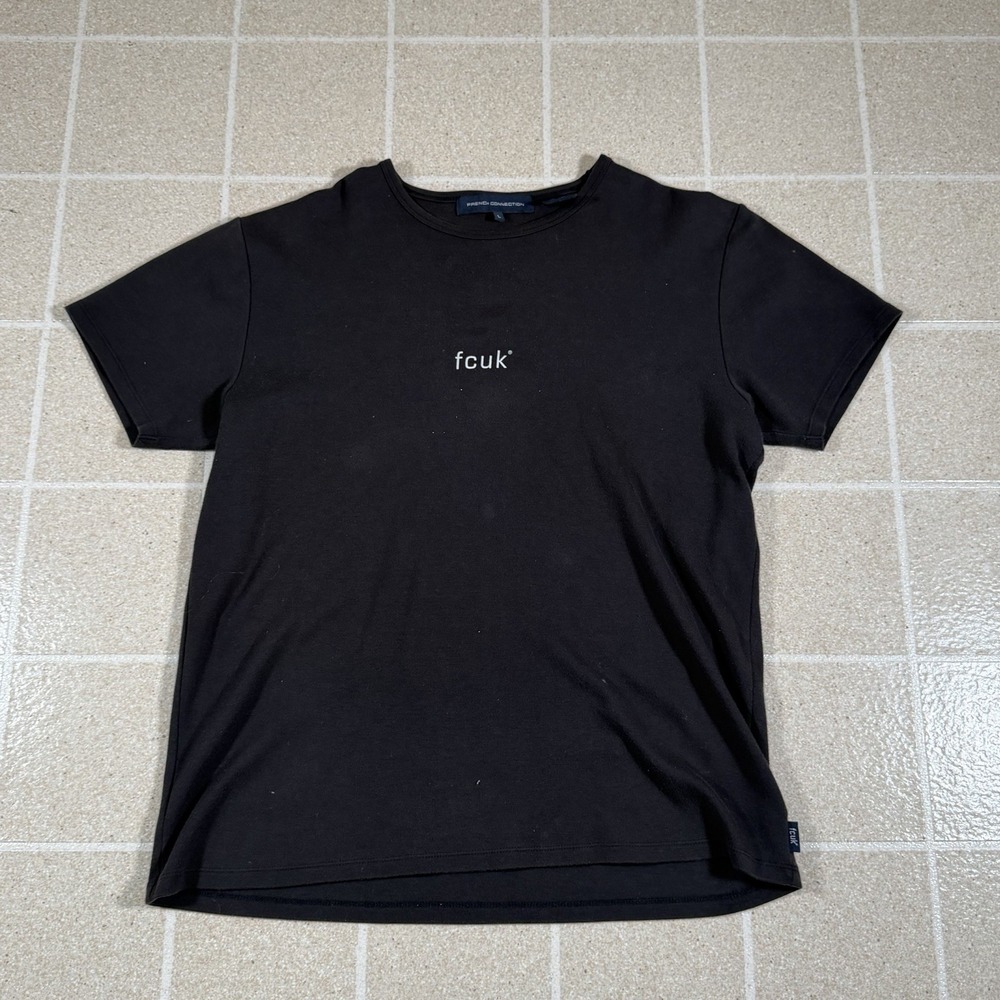 VTG French Connection FCUK T-Shirt Large Black Distressed Y2K Made in USA Cotton